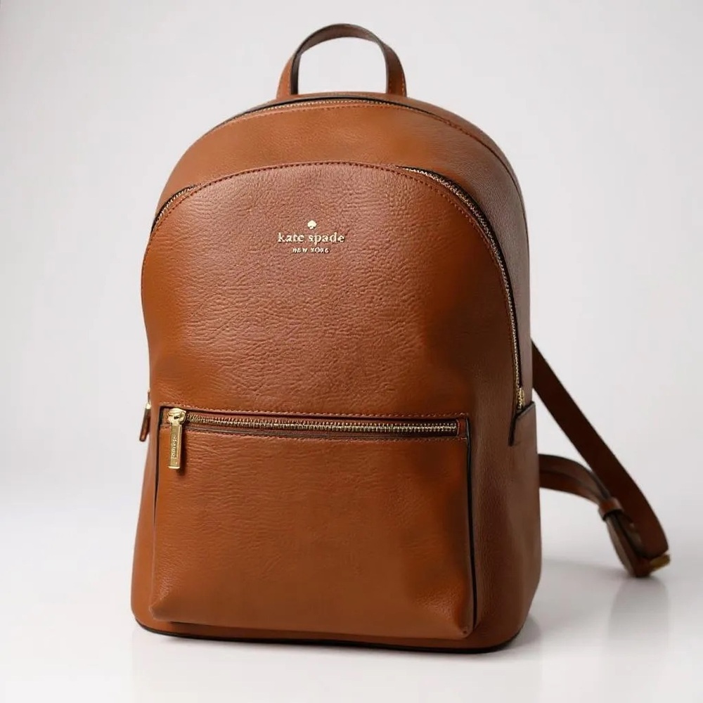 ♠️Kate Spade Lena Tan Leather Double Zip Large Dome Backpack NEW